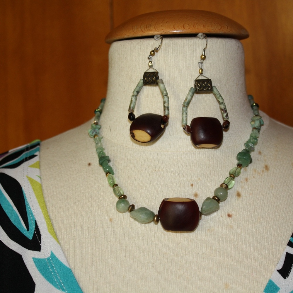 SOLD!!!!   Glass Bead and Wood Necklace & Earrings